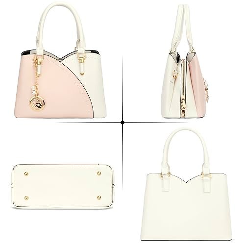 KKXIU Triple Compartments Purses and Handbags for Women Fashion Ladies Satchel Shoulder Top Handle Bag (White Pink) - Image 3