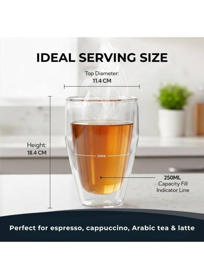 BLACKSTONE DG510 Double Wall Glass Cup Set of 2 250ml Heat Resistant Tea Coffee Insulated Clear Glass Tumbler - Image 3
