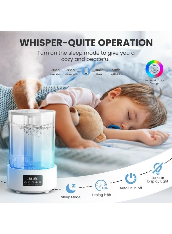 At Set Home 5L Humidifier Bedroom Top-Fill, 360°Double-head Rotating nozzle, 7-Colour Night Light with Essential Oil Function, Ultrasonic Mist,Lower Noise Aroma Diffuser for Rooms, Plants. - Image 4