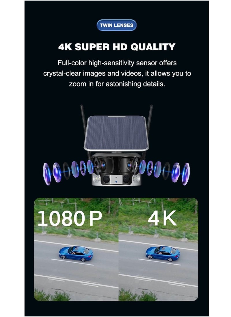 Crony - كاميرا تعمل بالطاقة الشمسية Y6-Wifi-4K-8MP-4X بزاوية عريضة 180 درجة مع لوحة شمسية 6 وات كاميرا تعمل بالطاقة الشمسية بزاوية عريضة 180 درجة مع لوحة شمسية 6 وات - Image 1