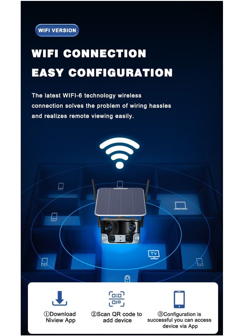 Crony - كاميرا تعمل بالطاقة الشمسية Y6-Wifi-4K-8MP-4X بزاوية عريضة 180 درجة مع لوحة شمسية 6 وات كاميرا تعمل بالطاقة الشمسية بزاوية عريضة 180 درجة مع لوحة شمسية 6 وات - Image 1