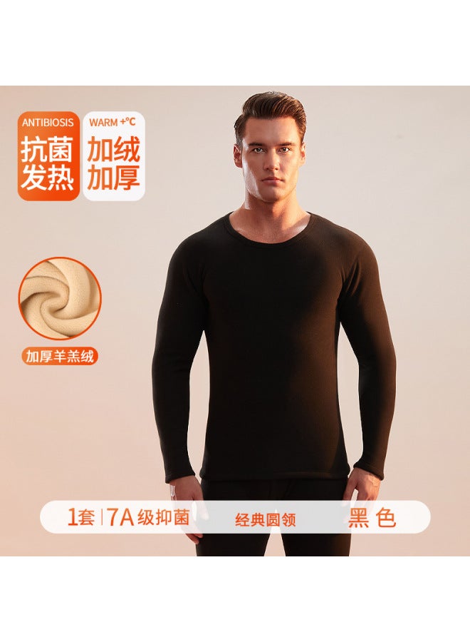 Men's Thermal Underwear Women's Fleece Lined Thickened Autumn Clothes Set Round Neck High Waist Extra Thick Mid-neck Base Layer Cold Protection