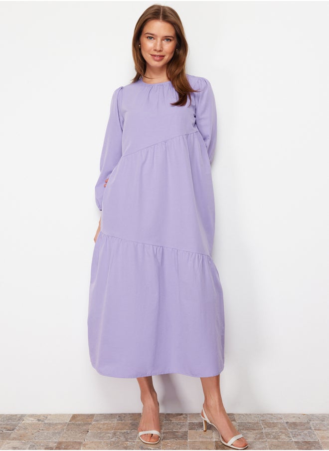 trendyol - Lilac Gathered Detailed Cotton Wide Fit Woven Dress TCTSS21EL3470 - Image 1