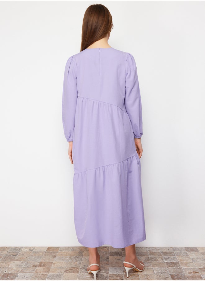 trendyol - Lilac Gathered Detailed Cotton Wide Fit Woven Dress TCTSS21EL3470 - Image 1