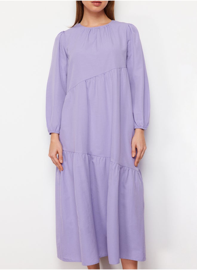 trendyol - Lilac Gathered Detailed Cotton Wide Fit Woven Dress TCTSS21EL3470 - Image 1