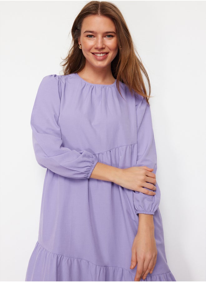 trendyol - Lilac Gathered Detailed Cotton Wide Fit Woven Dress TCTSS21EL3470 - Image 1