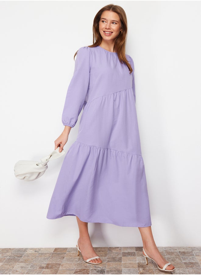 trendyol - Lilac Gathered Detailed Cotton Wide Fit Woven Dress TCTSS21EL3470 - Image 1