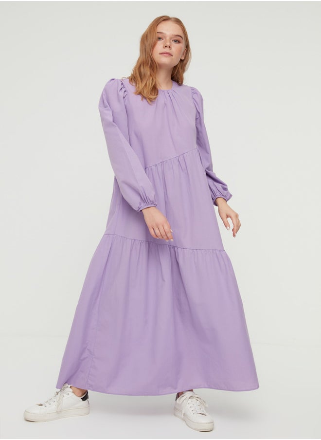 trendyol - Lilac Gathered Detailed Cotton Wide Fit Woven Dress TCTSS21EL3470 - Image 1