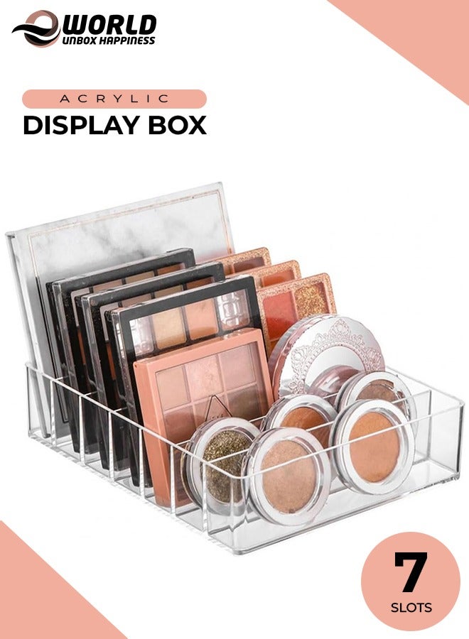 إي وورلد منظم مستحضرات التجميل الأكريليكي بـ 7 أقسام، صندوق عرض لتخزين المكياج، مناسب لظلال العيون، مجموعات الكونتور، أحمر الخدود، مثالي للتسريحة ومنضدة التزيين. - Image 1