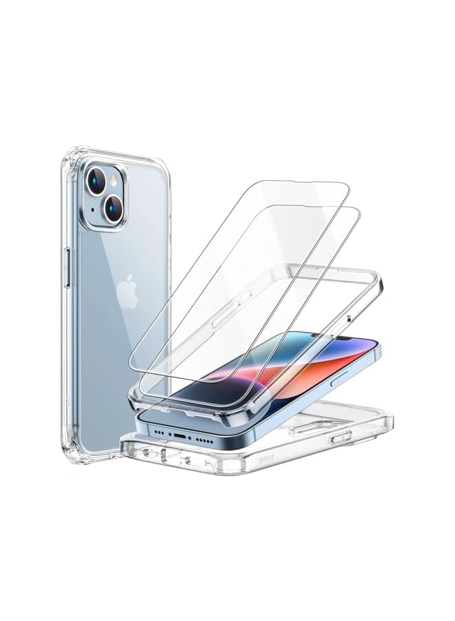 JETech Case for iPhone 14 6.1-Inch with 2-Pack Tempered Glass Screen Protector, 360 Full Body Shockproof Bumper Phone Cover Protective Clear Back (Clear) - Image 1