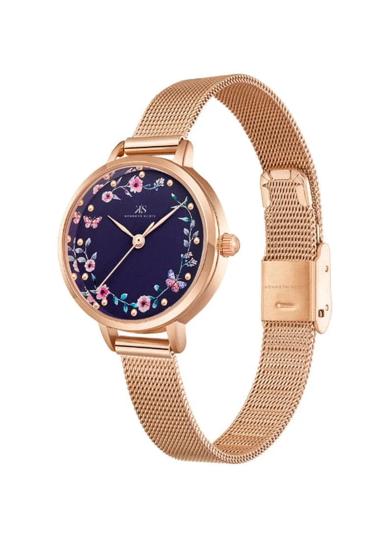 KENNETH SCOTT Kenneth Scott K23512-RMKN Women's Analog Display Watch & Stainless Steel Strap Rose Gold