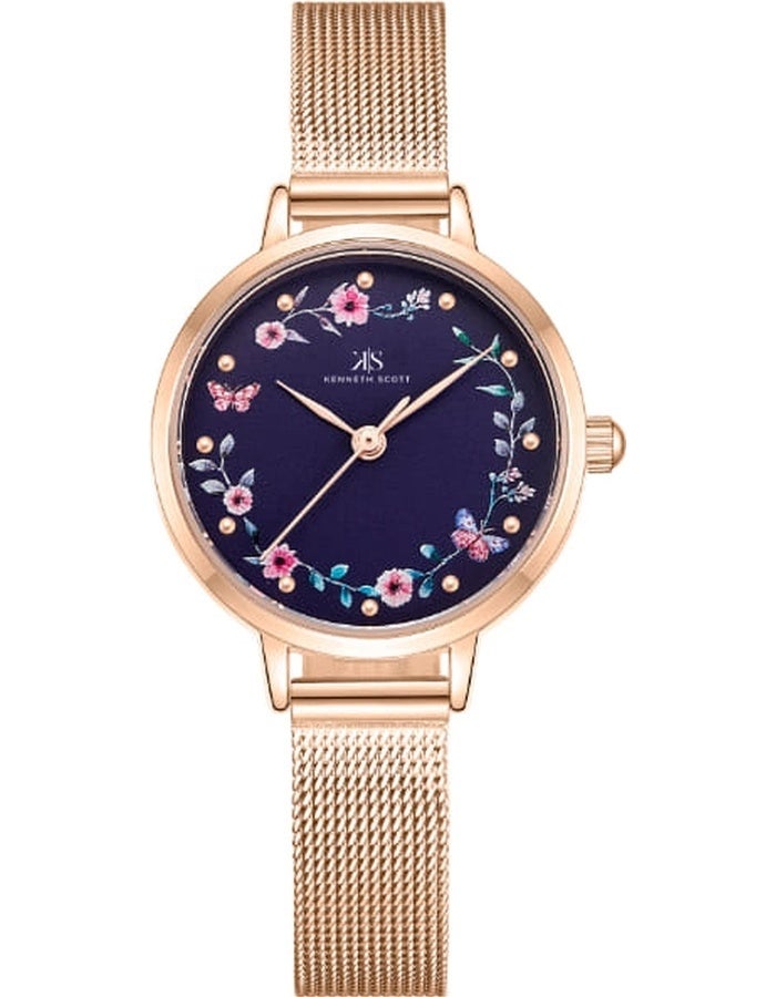 كينيث سكوت ساعة كينيث سكوت نسائية بعقارب وسوار ستانلس ستيل ذهبي وردي - Image 1
