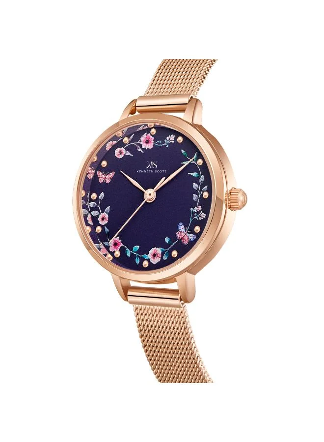 KENNETH SCOTT Kenneth Scott K23512-RMKN Women's Analog Display Watch & Stainless Steel Strap Rose Gold