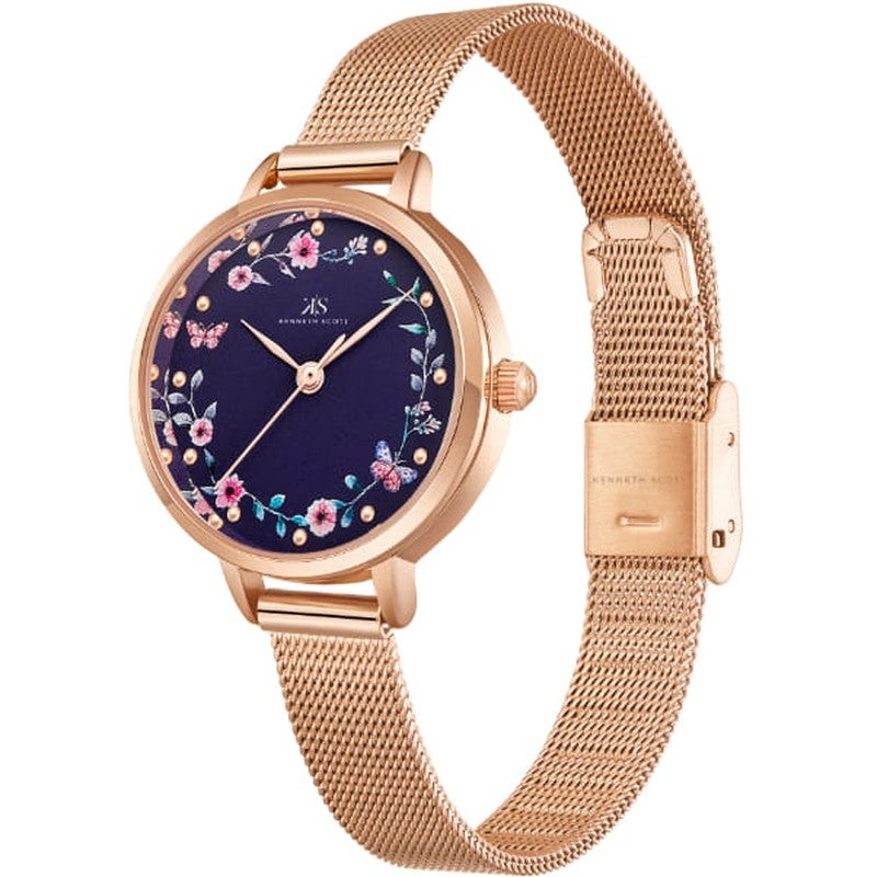 كينيث سكوت ساعة كينيث سكوت نسائية بعقارب وسوار ستانلس ستيل ذهبي وردي - Image 4