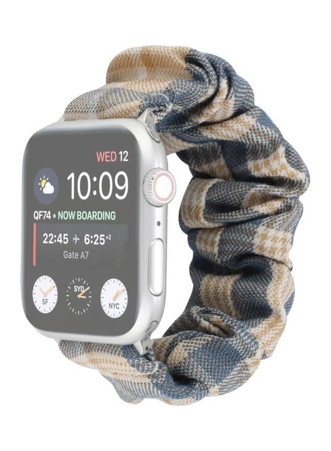 NIBEMINENT JK Uniform Style Cloth and Stainless Steel Watch Strap Band For Apple Series 7/6/5/4/3/2/1/SE 42/44/45mm Khaki/Dark Blue - Image 1