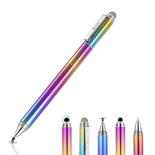 Yacig Capacitive Stylus Pen 4in1 High Sensitivity and Precision Touch Screen Stylus Clear Disc TipBlack Rubber Tip Mesh Fiber Tip Compatible with Universal Touch Screen Device Dreamy Rainbow - Image 1