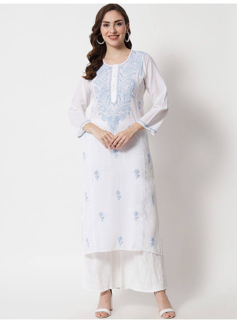Alaya Women Hand Embroidered Chikankari Cotton Kurta-AL3469 - Image 3