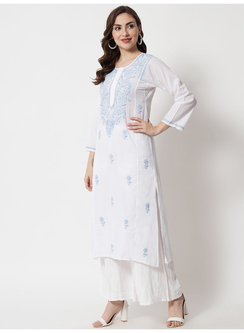 Alaya Women Hand Embroidered Chikankari Cotton Kurta-AL3469 - Image 4