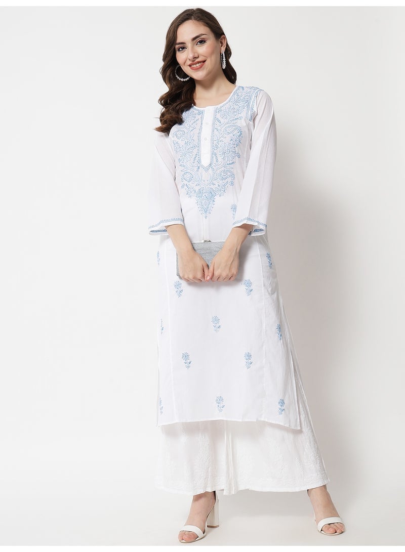 Alaya Women Hand Embroidered Chikankari Cotton Kurta-AL3469 - Image 5
