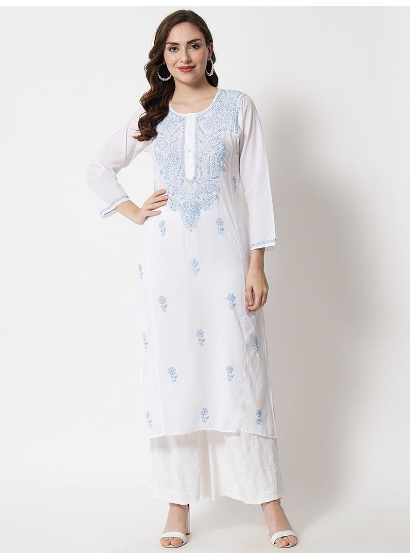 Alaya Women Hand Embroidered Chikankari Cotton Kurta-AL3469 - Image 1