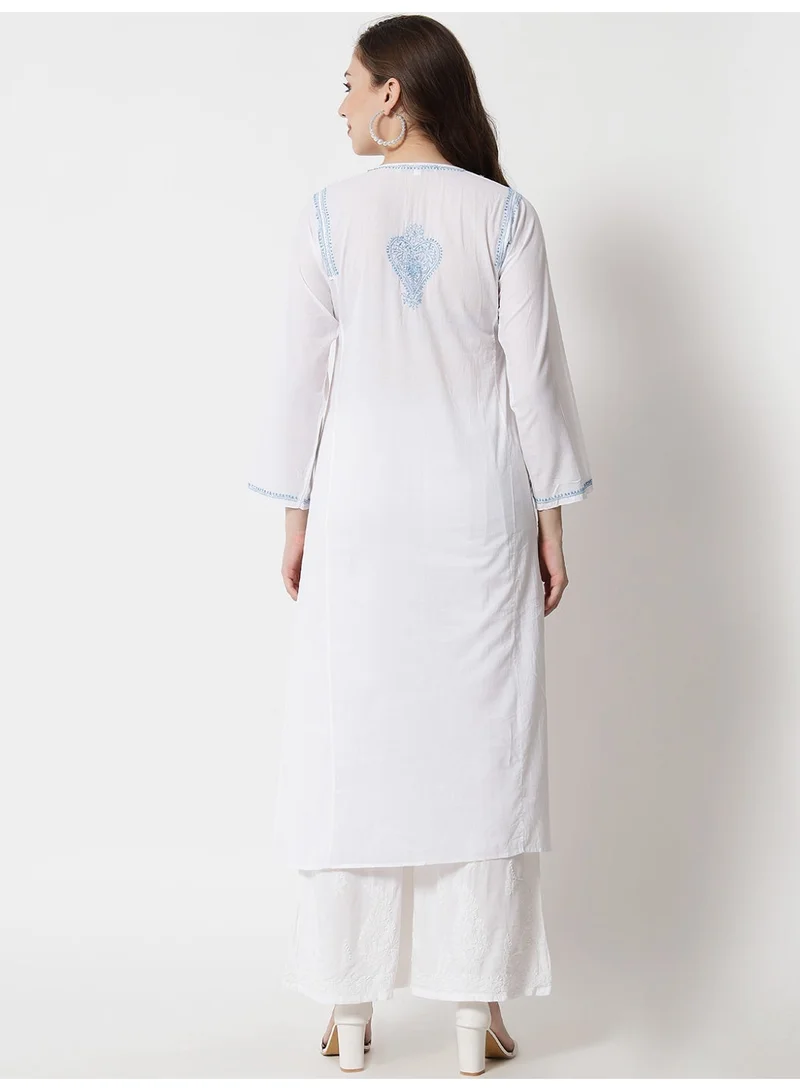 Alaya Women Hand Embroidered Chikankari Cotton Kurta-AL3469