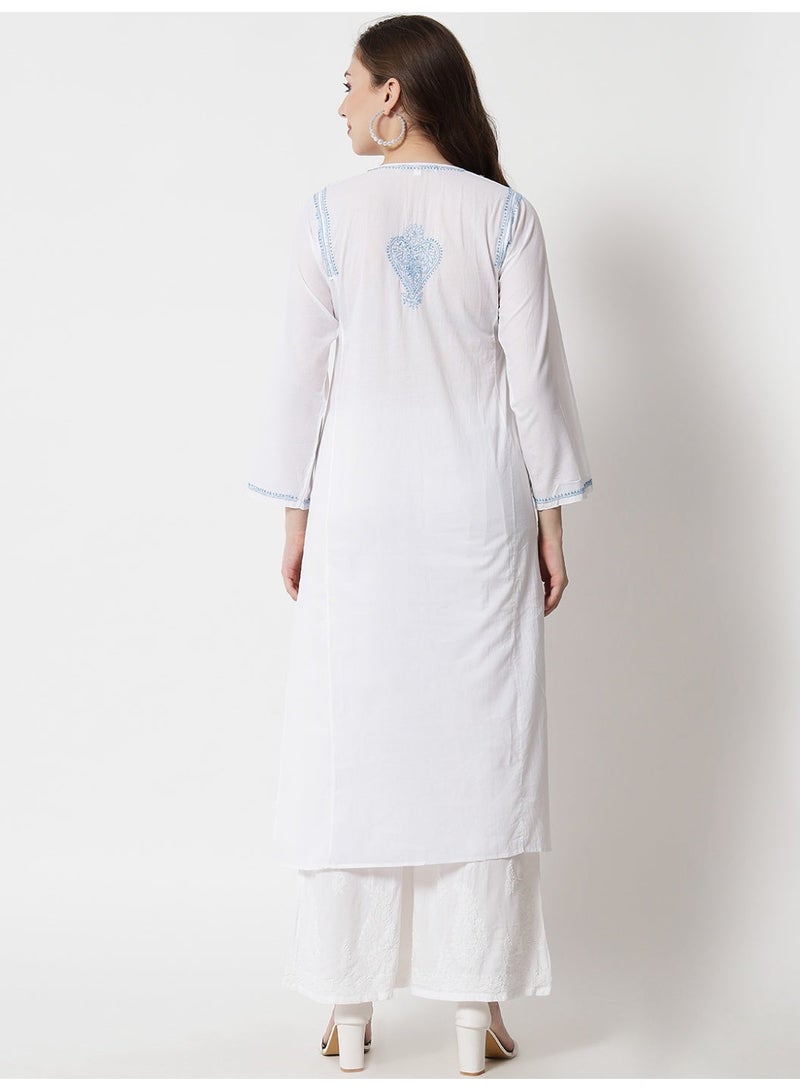 Alaya Women Hand Embroidered Chikankari Cotton Kurta-AL3469 - Image 2