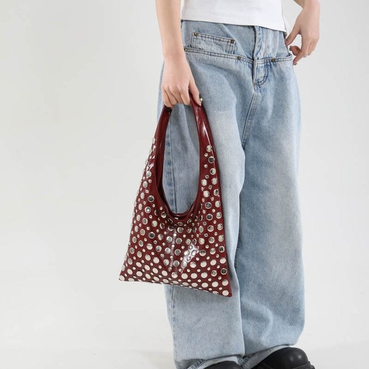 Retro Handbag For Women 2025 Summer New Casual Bucket Bag Niche Trendy Cool Polka Dot Rivet Single Shoulder Armpit Bag - Image 4