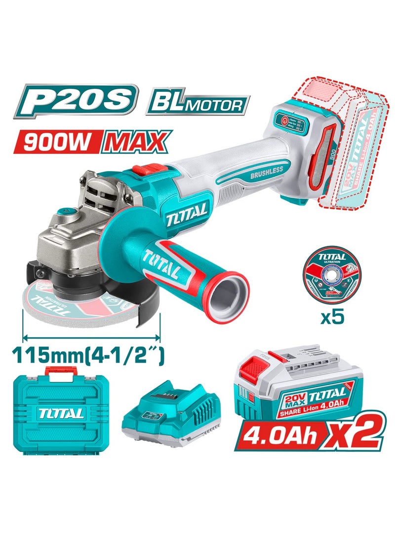 TOTAL 4.5" Cordless Angle Grinder with Battery, Charger & Case - Image 1
