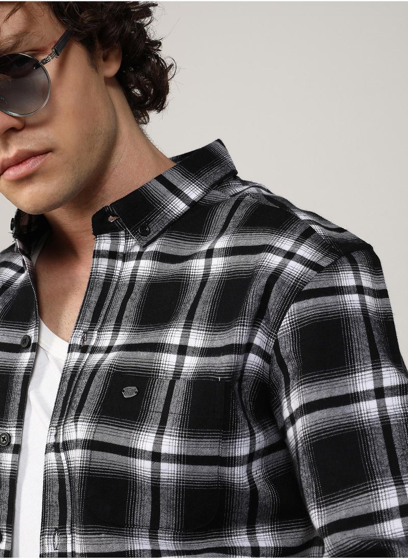 كامبوس سوترا - Men's Midnight Black & Chalk White Brushed Buffalo Check Shirt - Image 1