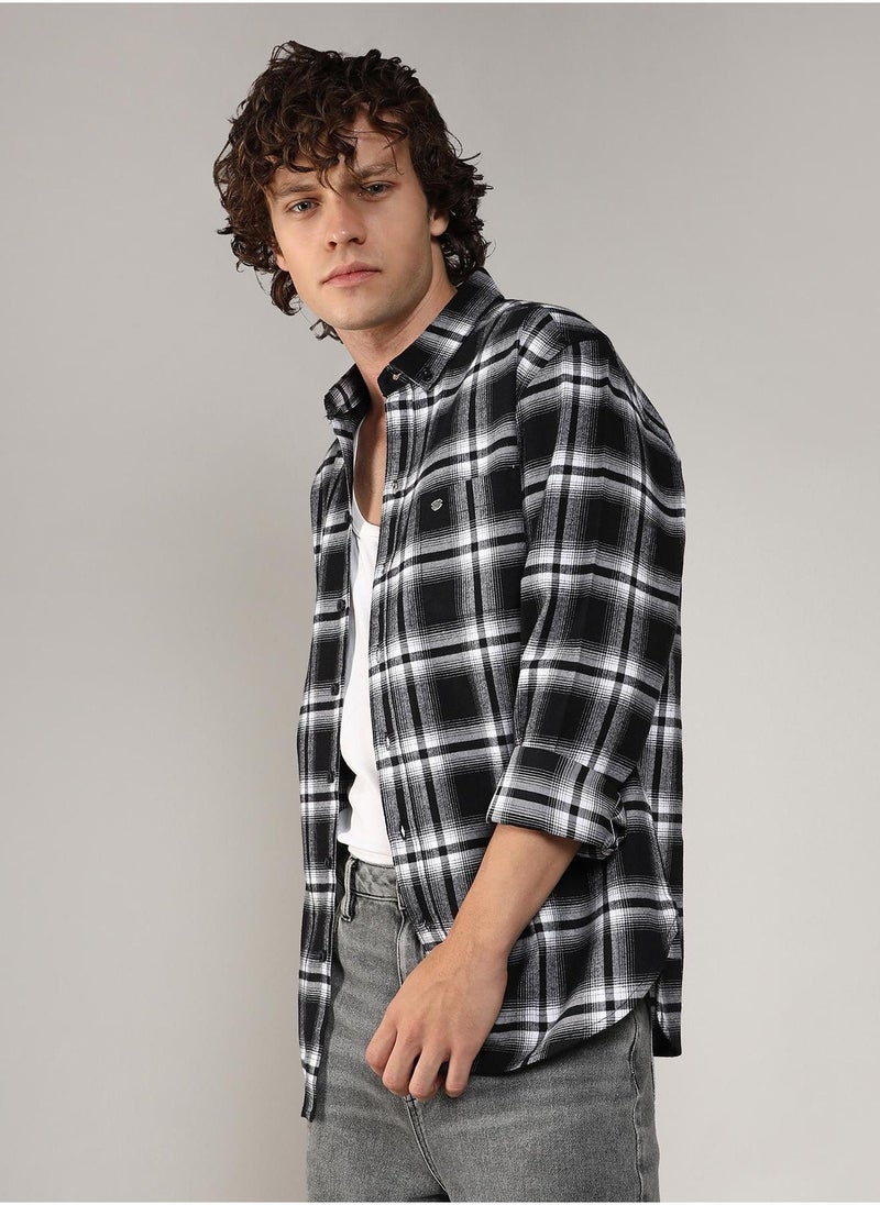 كامبوس سوترا - Men's Midnight Black & Chalk White Brushed Buffalo Check Shirt - Image 1