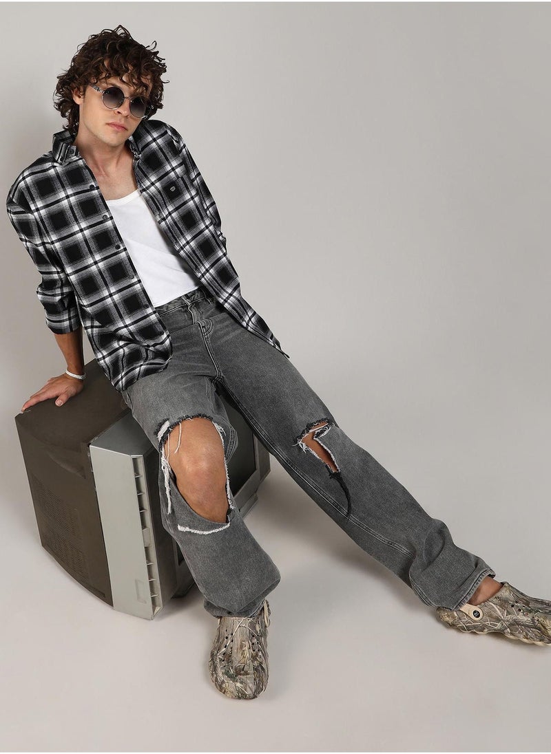 كامبوس سوترا - Men's Midnight Black & Chalk White Brushed Buffalo Check Shirt - Image 1