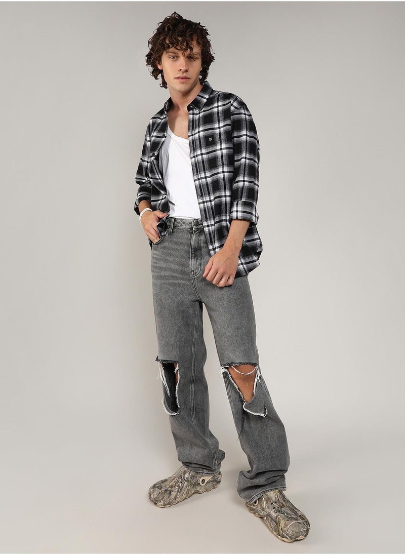 كامبوس سوترا - Men's Midnight Black & Chalk White Brushed Buffalo Check Shirt - Image 1