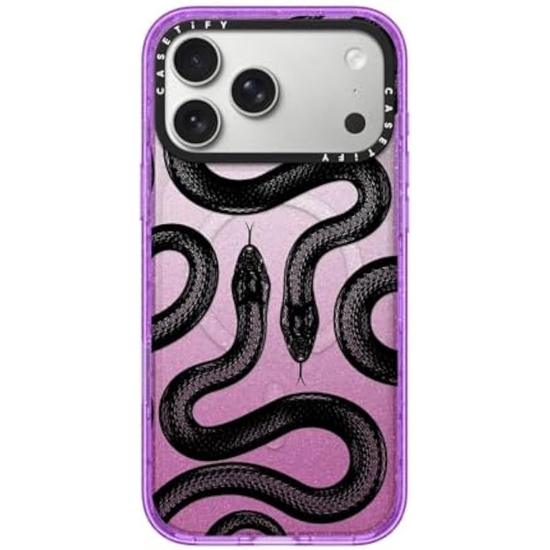Casetify Impact iPhone 17 Pro Max Case 【Slim/Compatible with Magsafe / 8.2 ft. 4X Military Grade Drop Protection】 - Black Kingsnake - Glitter Purple - Image 1