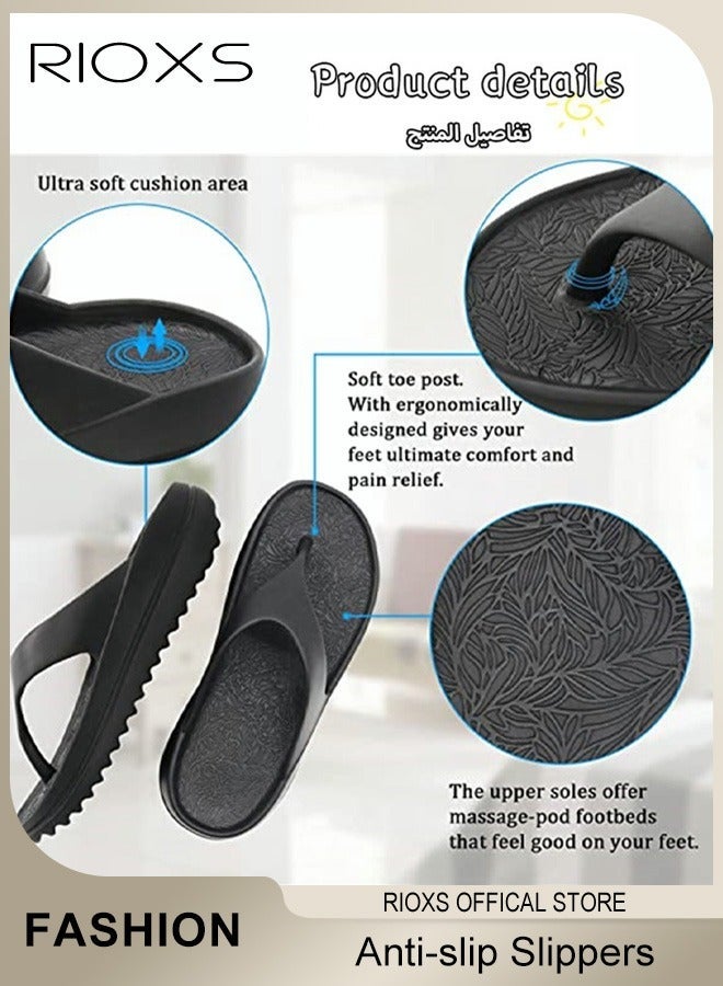 RIOXS Unisex Flip Flops, Men's And Women's Summer Slide Sandals,Soft Soled Thick Soled Slope Heel Slipper, Anti-slip Bath Shower Slippers, Beach Slides Slippers, House Slipper For Bathroom - Image 3