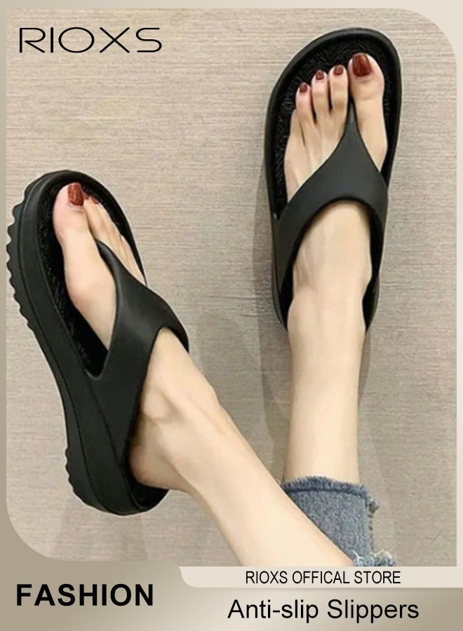 RIOXS Unisex Flip Flops, Men's And Women's Summer Slide Sandals,Soft Soled Thick Soled Slope Heel Slipper, Anti-slip Bath Shower Slippers, Beach Slides Slippers, House Slipper For Bathroom - Image 1