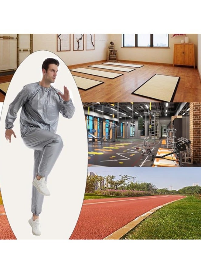 Generic Sauna Suit, Plastic Sauna Suit for Men and Women PVC Sports Weight Loss Gym Fitness Sportswear Tops Pants Silver，XXL  - Image 2