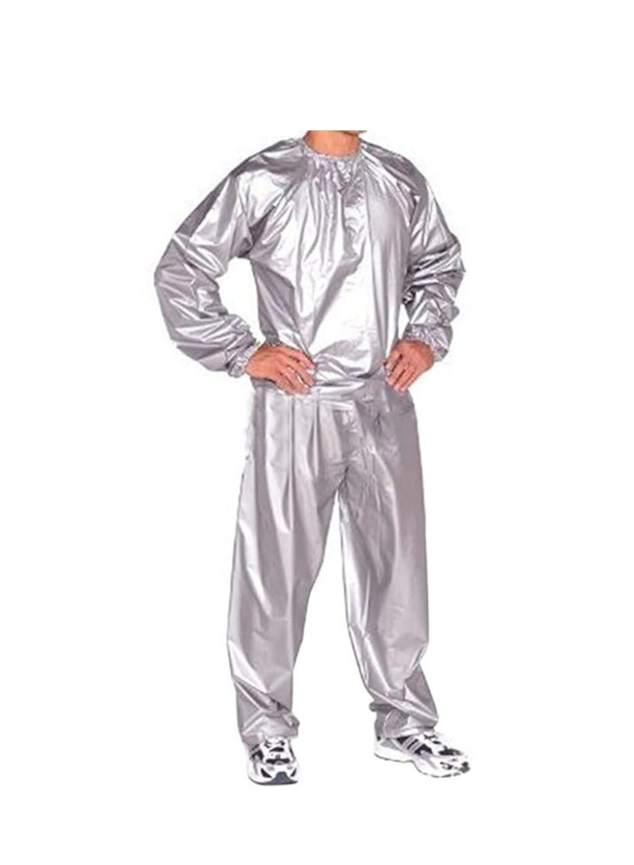 Generic Sauna Suit, Plastic Sauna Suit for Men and Women PVC Sports Weight Loss Gym Fitness Sportswear Tops Pants Silver，XXL  - Image 1