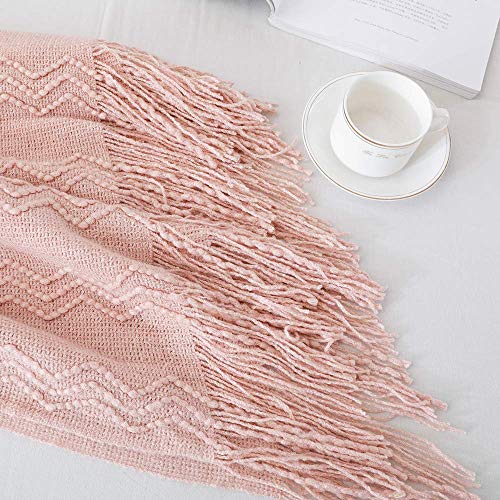 BOURINA Pink Throw Blanket 50x60 Inches Throw Textured Solid Soft Sofa Throw Couch Cover Knitted Decorative Blanket - Image 3