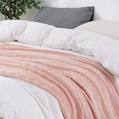 BOURINA Pink Throw Blanket 50x60 Inches Throw Textured Solid Soft Sofa Throw Couch Cover Knitted Decorative Blanket - Image 4
