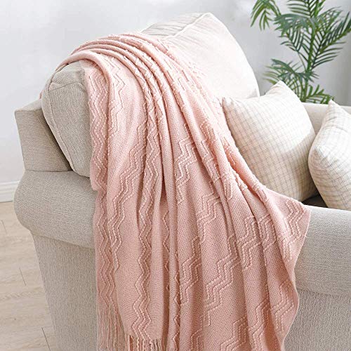 BOURINA Pink Throw Blanket 50x60 Inches Throw Textured Solid Soft Sofa Throw Couch Cover Knitted Decorative Blanket - Image 2