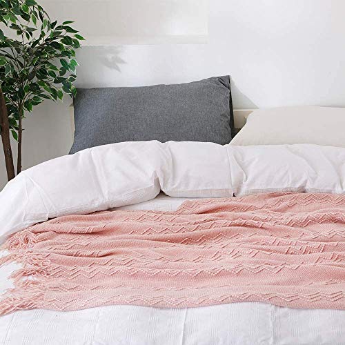 BOURINA Pink Throw Blanket 50x60 Inches Throw Textured Solid Soft Sofa Throw Couch Cover Knitted Decorative Blanket - Image 5