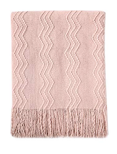 BOURINA Pink Throw Blanket 50x60 Inches Throw Textured Solid Soft Sofa Throw Couch Cover Knitted Decorative Blanket - Image 1