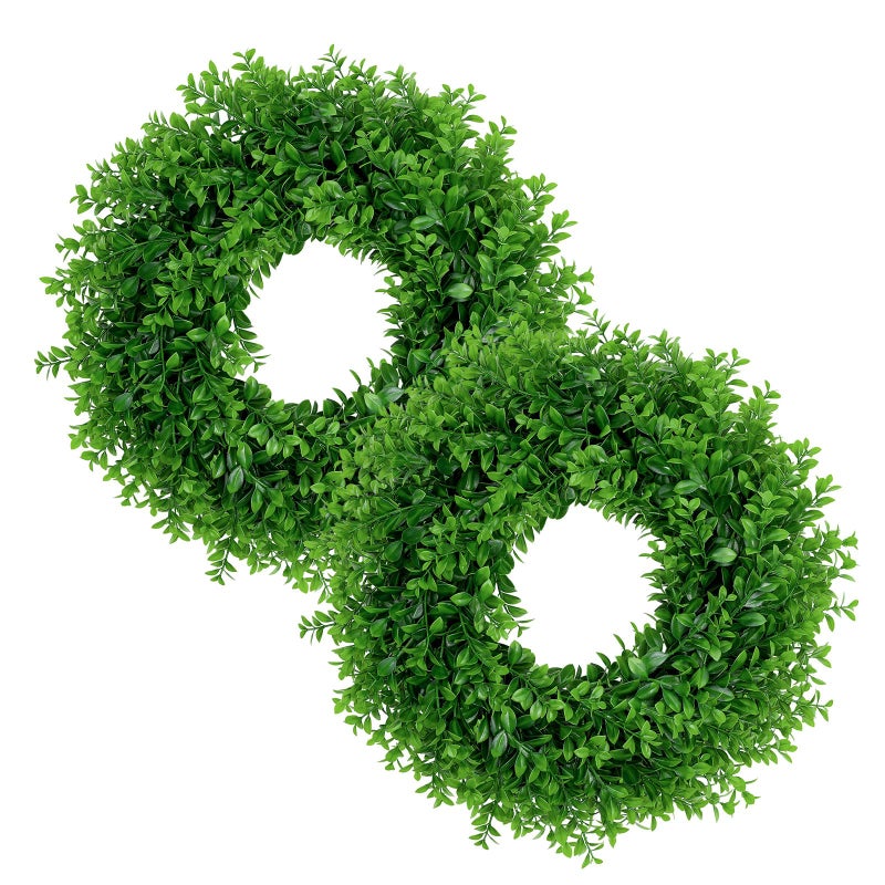 U'Artlines 2Pack 17" Front Door Wreaths Artificial Spring Summer Greenery Hanging Garland for Home Wedding Wall Window Decoration (17'' Boxwood,2) - Image 1
