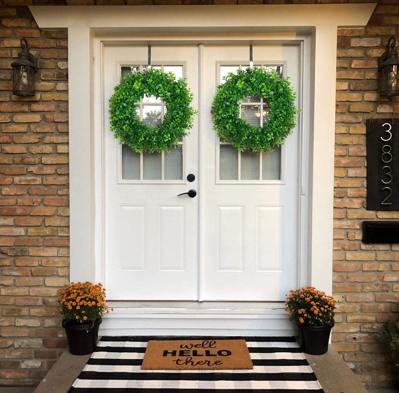 U'Artlines 2Pack 17" Front Door Wreaths Artificial Spring Summer Greenery Hanging Garland for Home Wedding Wall Window Decoration (17'' Boxwood,2) - Image 5