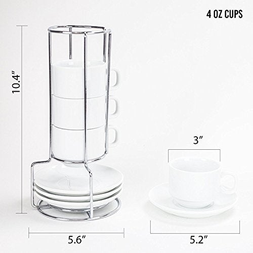 Huji Stack-able Porcelain 4 Ounces Espresso Turkish Coffee Cups and Saucer with Chrome Rack (1) - Image 4