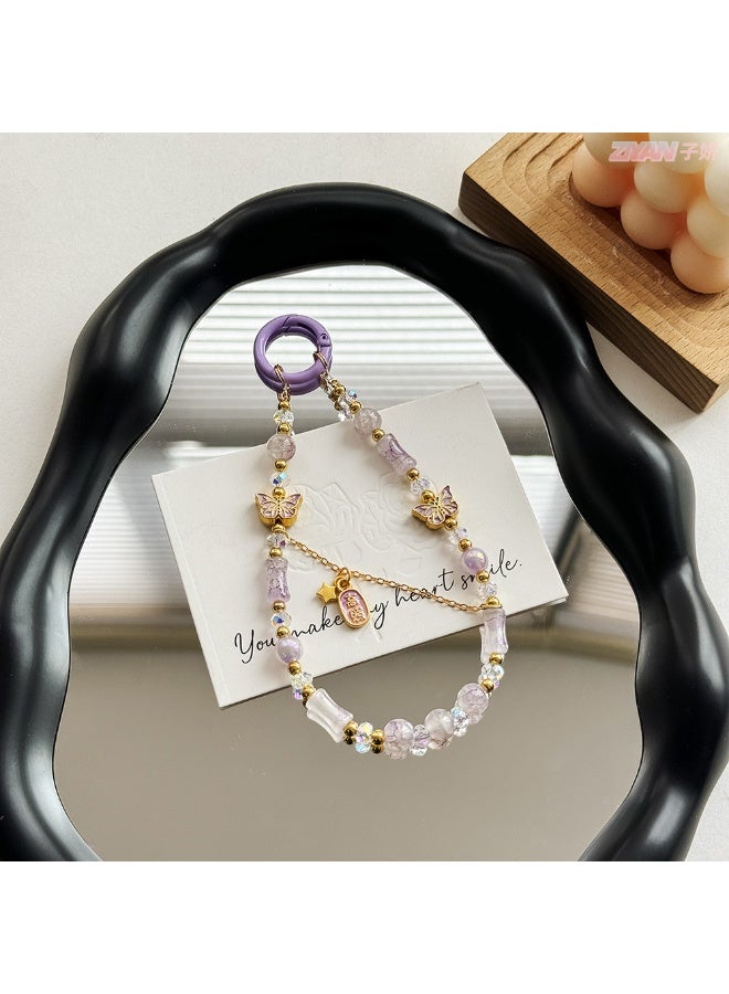 NIBEMINENT Beaded Phone Lanyard, Anti Lost Removable Wrist Strap, Chinese Bracelet Pendant, Phone Keychain Lanyard,Color