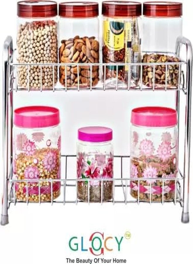 GLOCY Stainless Steel 2-Tier Multipurpose Kitchen Rack|Home Storage|Kitchen Countertop masala dabba Organizer| Kitchen Shelf Spice Rack Basket (Pack of 1- Silver) - Image 5