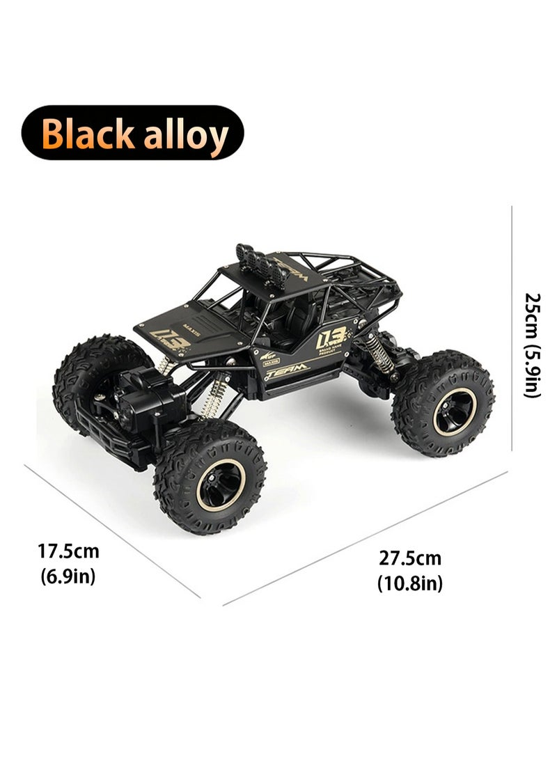 LOOPITYS - 1: 16 remote control off-road truck children's toy rechargeable four-wheel drive 2.4GHz rock track off-road remote control vehicle | remote control vehicle | four-wheel drive | black alloy body | articulated suspension | rubber tires |, can be given as birthday gifts and holiday gifts to friends and family - Image 1