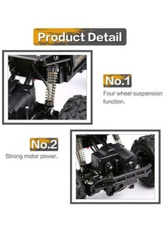 LOOPITYS 1: 16 remote control off-road truck children's toy rechargeable four-wheel drive 2.4GHz rock track off-road remote control vehicle | remote control vehicle | four-wheel drive | black alloy body | articulated suspension | rubber tires |, can be given as birthday gifts and holiday gifts to friends and family  - Image 2