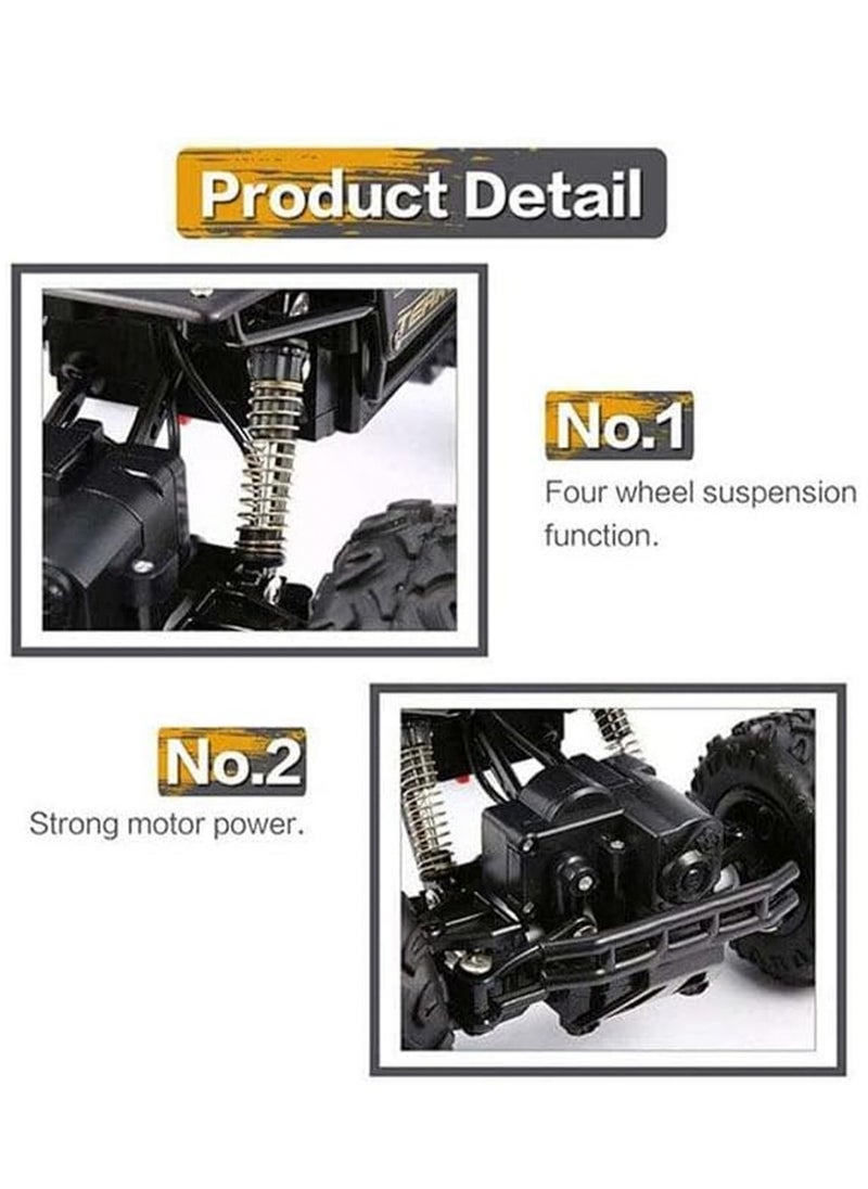 LOOPITYS - 1: 16 remote control off-road truck children's toy rechargeable four-wheel drive 2.4GHz rock track off-road remote control vehicle | remote control vehicle | four-wheel drive | black alloy body | articulated suspension | rubber tires |, can be given as birthday gifts and holiday gifts to friends and family - Image 1